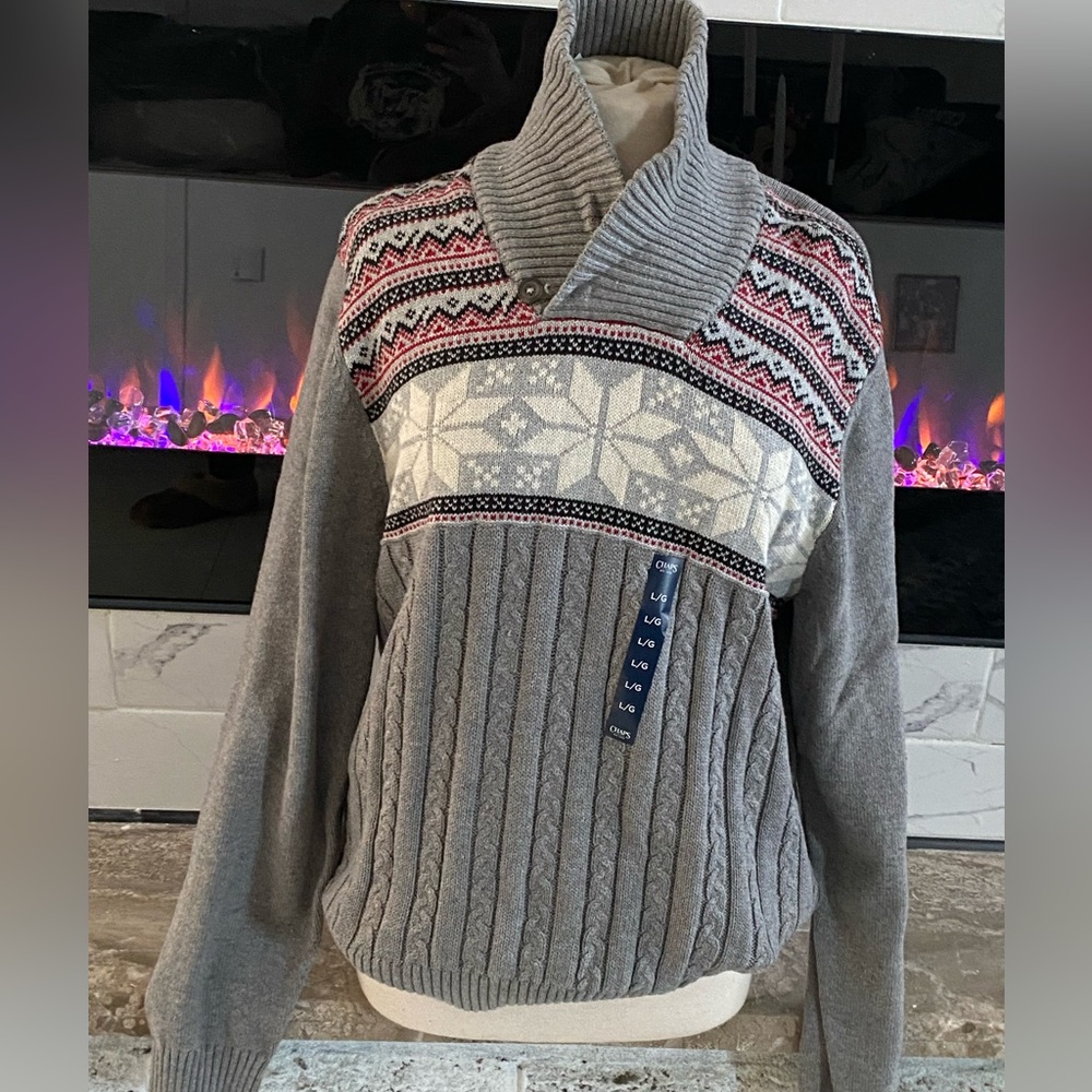 Chaps Men’s Large Gray and red high neck  Sweater NWT